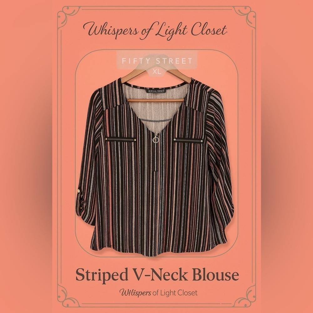 🖤 Fifty Street Striped Zip-Front Blouse – Size XL - Picture 6 of 8